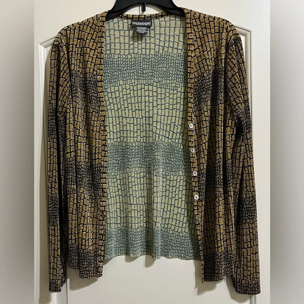 Notations 3 PIECES Black and Gold Brown Cardigan Tank Top Skirt Medium Small - Picture 3 of 13